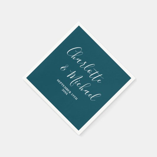 Elegant Deep Teal Script Minimalist Wedding Serviette (Ecke)