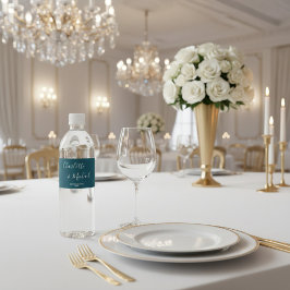 Elegant Deep Teal Script Minimalist Wedding Wasserflaschenetikett