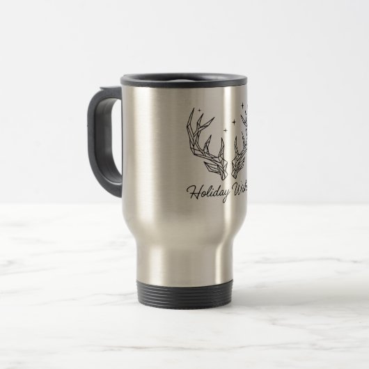"Elegant Deer Antler Christmas-Travel Mug" Reisebecher (Vorderseite Links)
