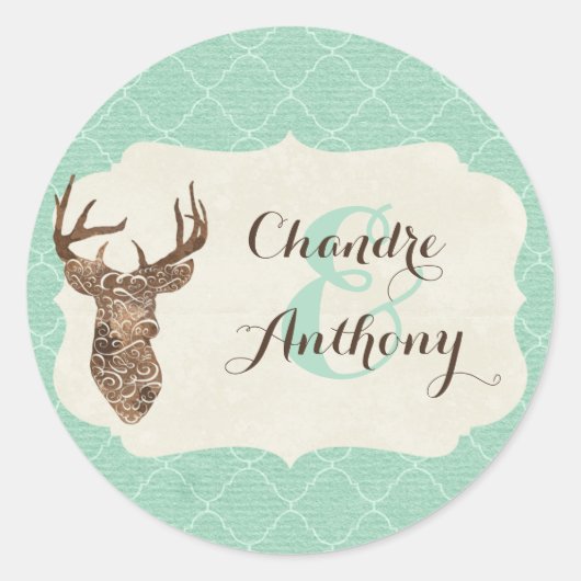 Elegant Deer Antlers Rustic Country Wedding Custom Runder Aufkleber (Vorderseite)