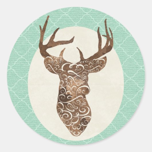 Elegant Deer Antlers Rustic Country Wedding Runder Aufkleber (Vorderseite)