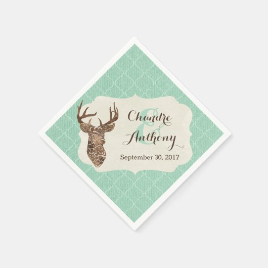 Elegant Deer Antlers Rustic Country Wedding Serviette (Ecke)