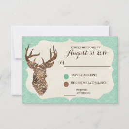 Elegant Deer Antlers Rustic Country Wedding UAWG RSVP Karte