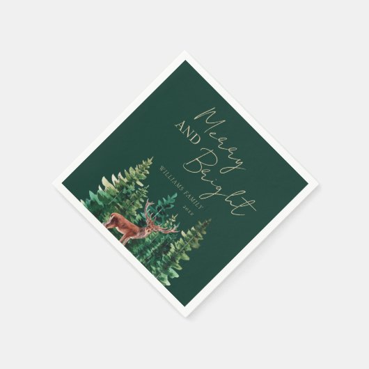 Elegant Deer Christmas Family Name Serviette (Ecke)