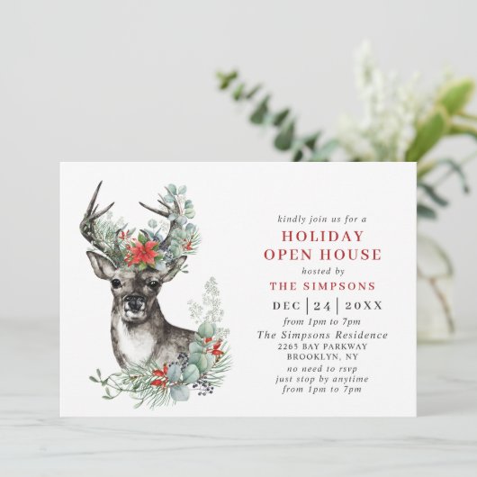 Elegant Deer Christmas HOLIDAY OPEN HOUSE Einladung (Stehend Vorderseite)