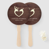 Elegant Deer Heart Rustic Wood Wedding Fächer (Vorne und Hinten)