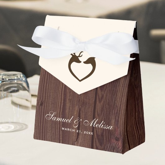 Elegant Deer Heart Rustic Wood Wedding Geschenkschachtel