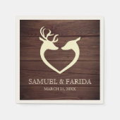 Elegant Deer Heart Rustic Wood Wedding Serviette (Vorderseite)