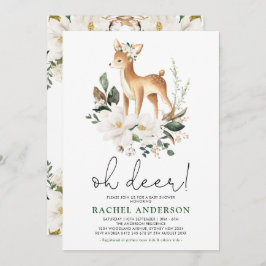 Elegant Deer Ivory Floral Greenery Baby Shower Einladung