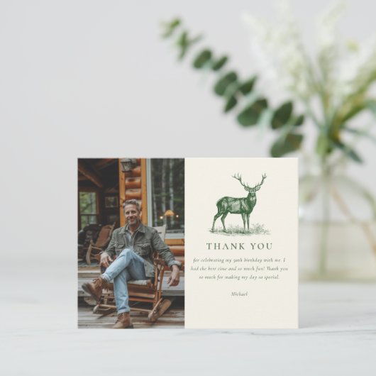 Elegant Deer Jagd Grüner Geburtstag Dankeskarte (Stehend Vorderseite)