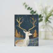 Elegant Deer Navy Blue & Gold Watercolor Cosy Xmas Postkarte (Stehend Vorderseite)