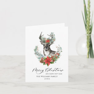 Elegant Deer Poinsettia Frohe Weihnachtsgrüße Feiertagskarte