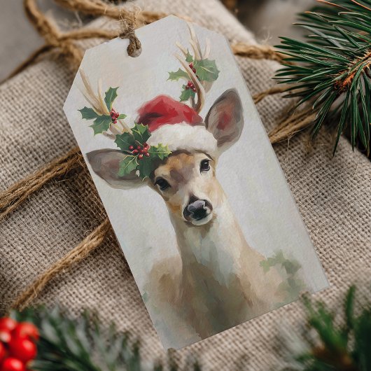 Elegant Deer with Santa Hat Christmas Geschenkanhänger