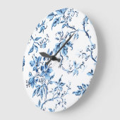 Elegant Delft Blue and White Floral Große Wanduhr (Winkel)