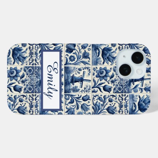 Elegant Delft Tiles Personalisiert Case-Mate iPhone Hülle (Rückseite (Horizontal))