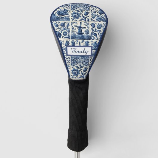 Elegant Delft Tiles Personalisiert Golf Headcover (Vorderseite)