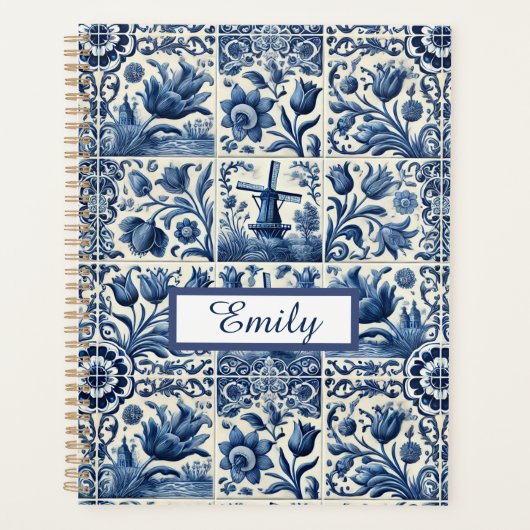 Elegant Delft Tiles Personalisiert Planer (Vorderseite)
