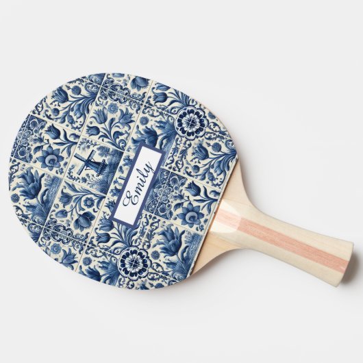 Elegant Delft Tiles Personalisiert Tischtennis Schläger (Seitenansicht)