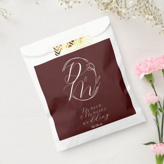 Elegant Delicate Floral Wedding Logo Deep Burgundy Geschenktütchen (Versiegelt)