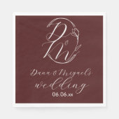 Elegant Delicate Floral Wedding Logo Deep Burgundy Serviette (Vorderseite)