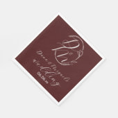 Elegant Delicate Floral Wedding Logo Deep Burgundy Serviette (Ecke)