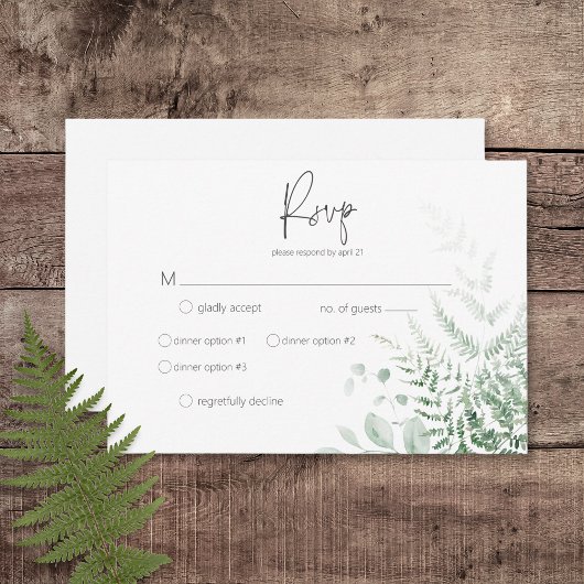 Elegant Delicate Greenerity Ferns Dinner RSVP Karte