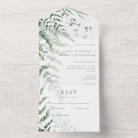 Elegant Delicate Greenerity Ferns Kein Abendessen All In One Einladung (Innen Boden)