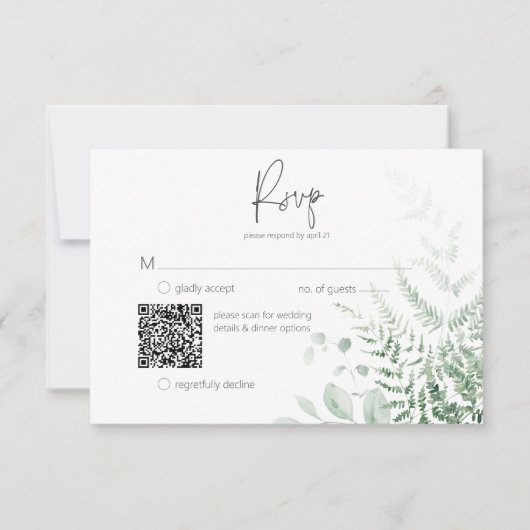 Elegant Delicate Greenery Ferns QR Code RSVP Karte (Vorderseite)
