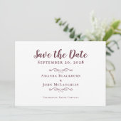 Elegant Delicate Romantische Kalligrafie Burgundy  Save The Date (Stehend Vorderseite)