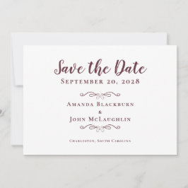Elegant Delicate Romantische Kalligrafie Burgundy  Save The Date