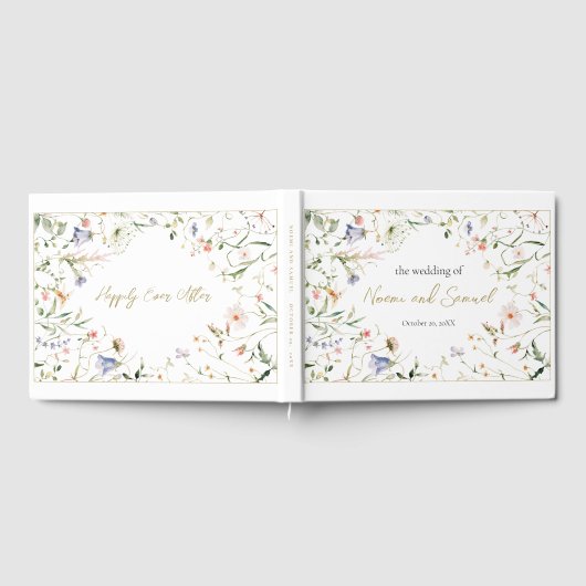 Elegant Delicate Watercolor Wildflower Wedding Gästebuch (Voll)