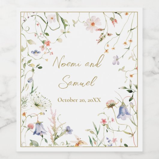 Elegant Delicate Watercolor Wildflower Wedding Weinetikett (Einzelnes Label)