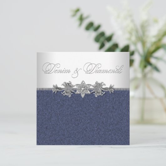 Elegant Denim and Diamonds Party Einladung (Stehend Vorderseite)