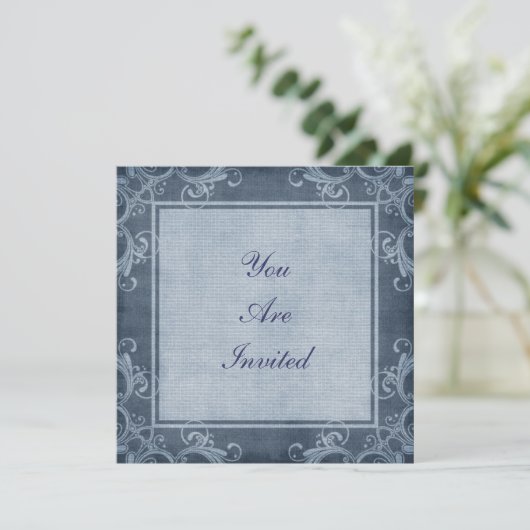 Elegant Denim Blue Embellish Border Einladung (Stehend Vorderseite)
