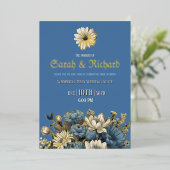 Elegant Denim Blue & Gold Foil Einladung (Stehend vorne)
