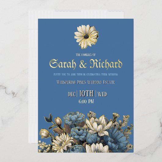 Elegant Denim Blue & Gold Foil Einladung (Briefumschlag)