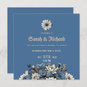 Elegant Denim & Navy Floral Wedding Einladung (Vorne/Hinten)