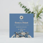 Elegant Denim & Navy Floral Wedding Einladung (Stehend Vorderseite)