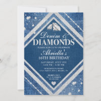 Elegant Denim und Diamonds zum Geburtstag Einladun