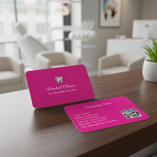 Elegant Dental Clinic Pink Dentist QR Code  Visitenkarte