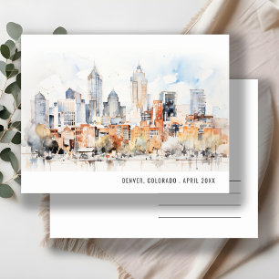 Elegant Denver Colorado Skyline Wasserfarbenreise Postkarte