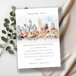 Elegant Denver Colorado Skyline Watercolor Wedding Dankeskarte