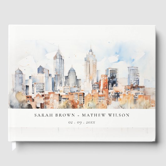 Elegant Denver Colorado Skyline Watercolor Wedding Gästebuch (Vorderseite)