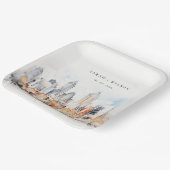 Elegant Denver Colorado Skyline Watercolor Wedding Pappteller (Gewinkelt)