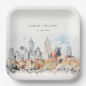 Elegant Denver Colorado Skyline Watercolor Wedding Pappteller (Vorderseite)