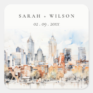 Elegant Denver Colorado Skyline Watercolor Wedding Quadratischer Aufkleber