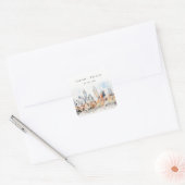 Elegant Denver Colorado Skyline Watercolor Wedding Quadratischer Aufkleber (Umschlag)