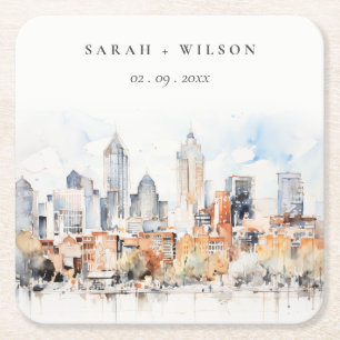 Elegant Denver Colorado Skyline Watercolor Wedding Rechteckiger Pappuntersetzer