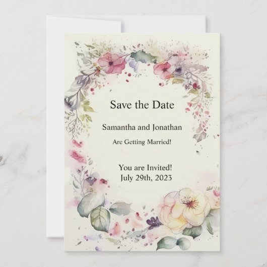 Elegant der Ring-Blume Wasserfarbe Save the Date Einladung (Vorderseite)