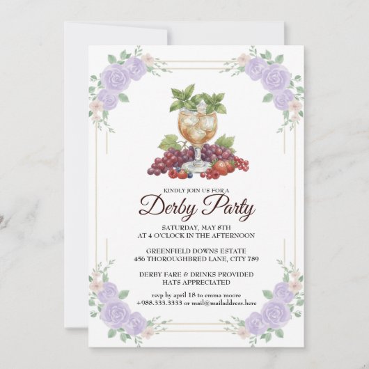 Elegant Derby Party Floral Invitation Einladung (Vorderseite)